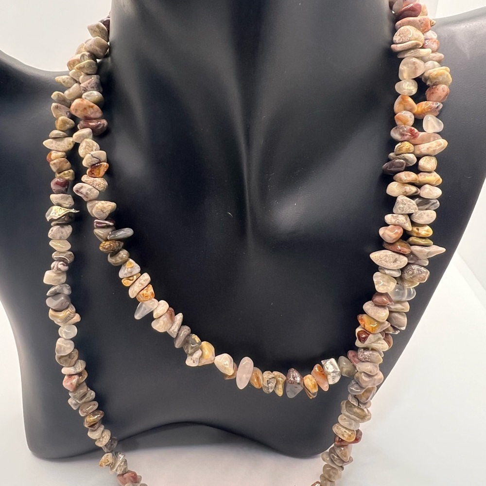 Natural Stone Beaded Necklace Agate Jasper Single strand handmade 17 inches
